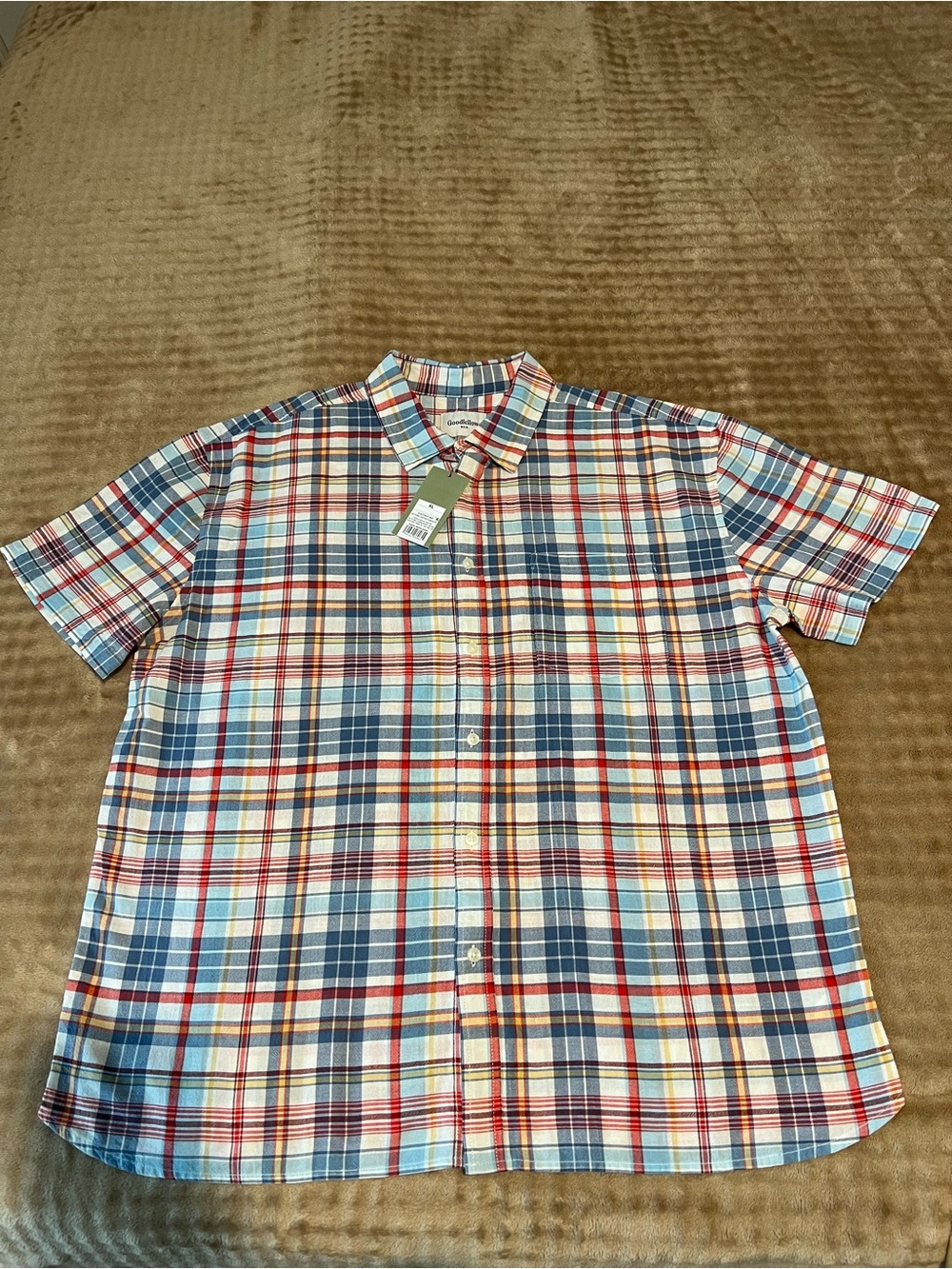Goodfellow & Co Plaid Short Sleeve Button-Down Shirt - Blue, Red, White